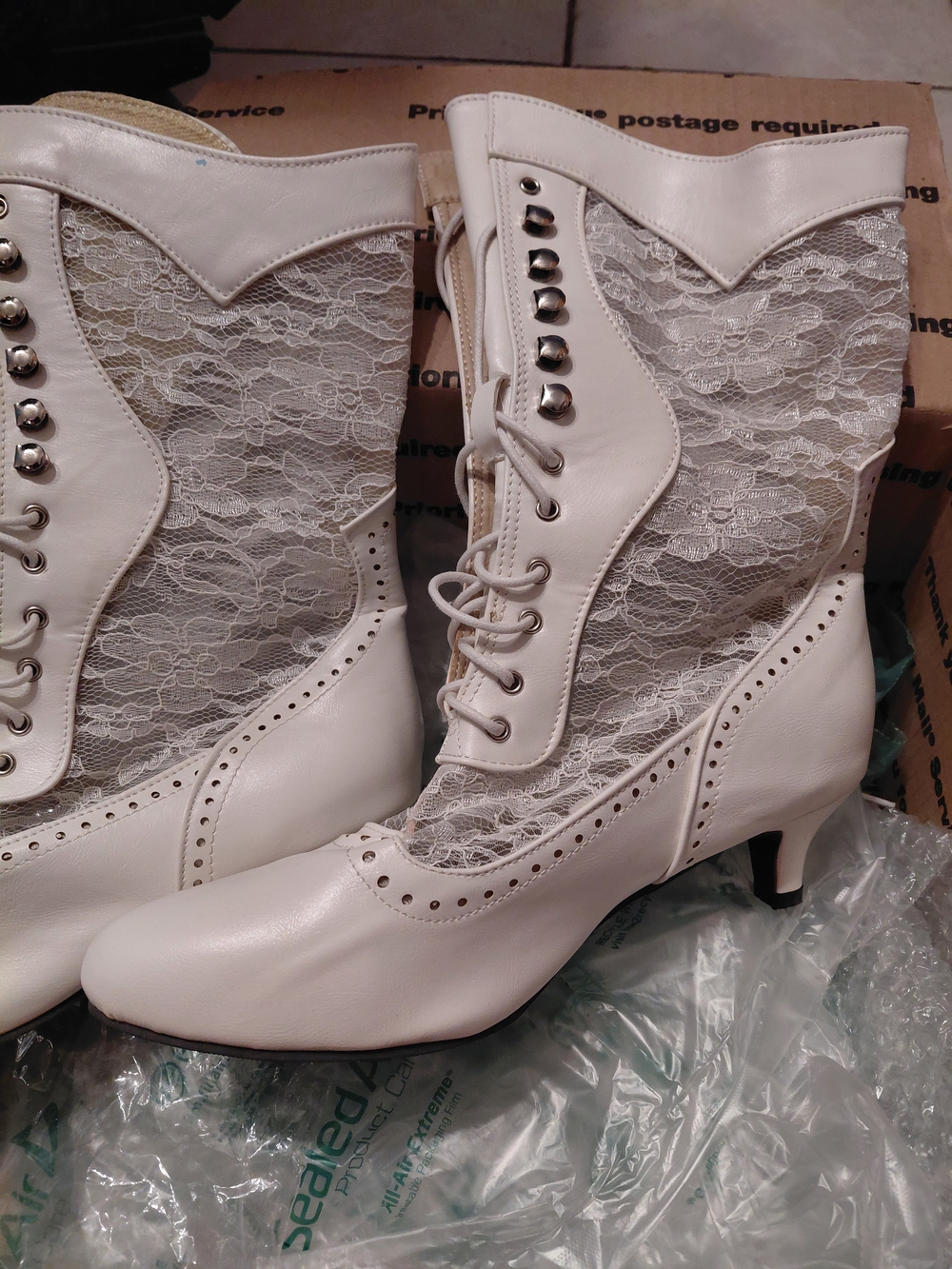 Women's Lace Victorian-Inspired White Lace-Up Boots